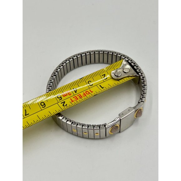 Vintage Stainless Steel Stretch Bracelet Gold & Pink Quartz Accents One Size - Picture 7 of 7